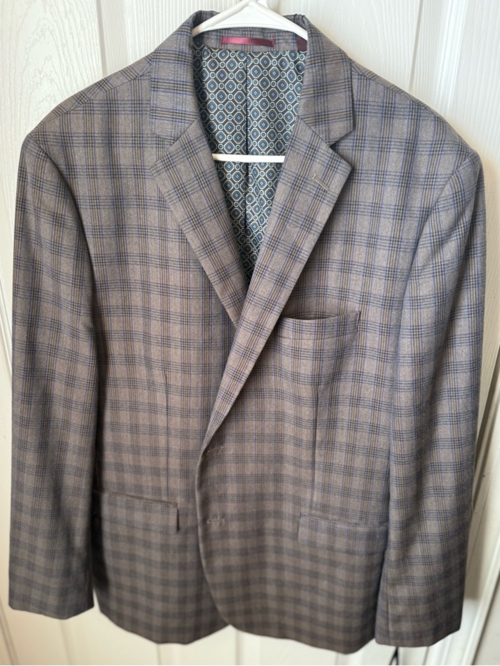 Johnston & Murphy Plaid Blazer Mens XL Brown Blue Windowpane Sport Coat NWT